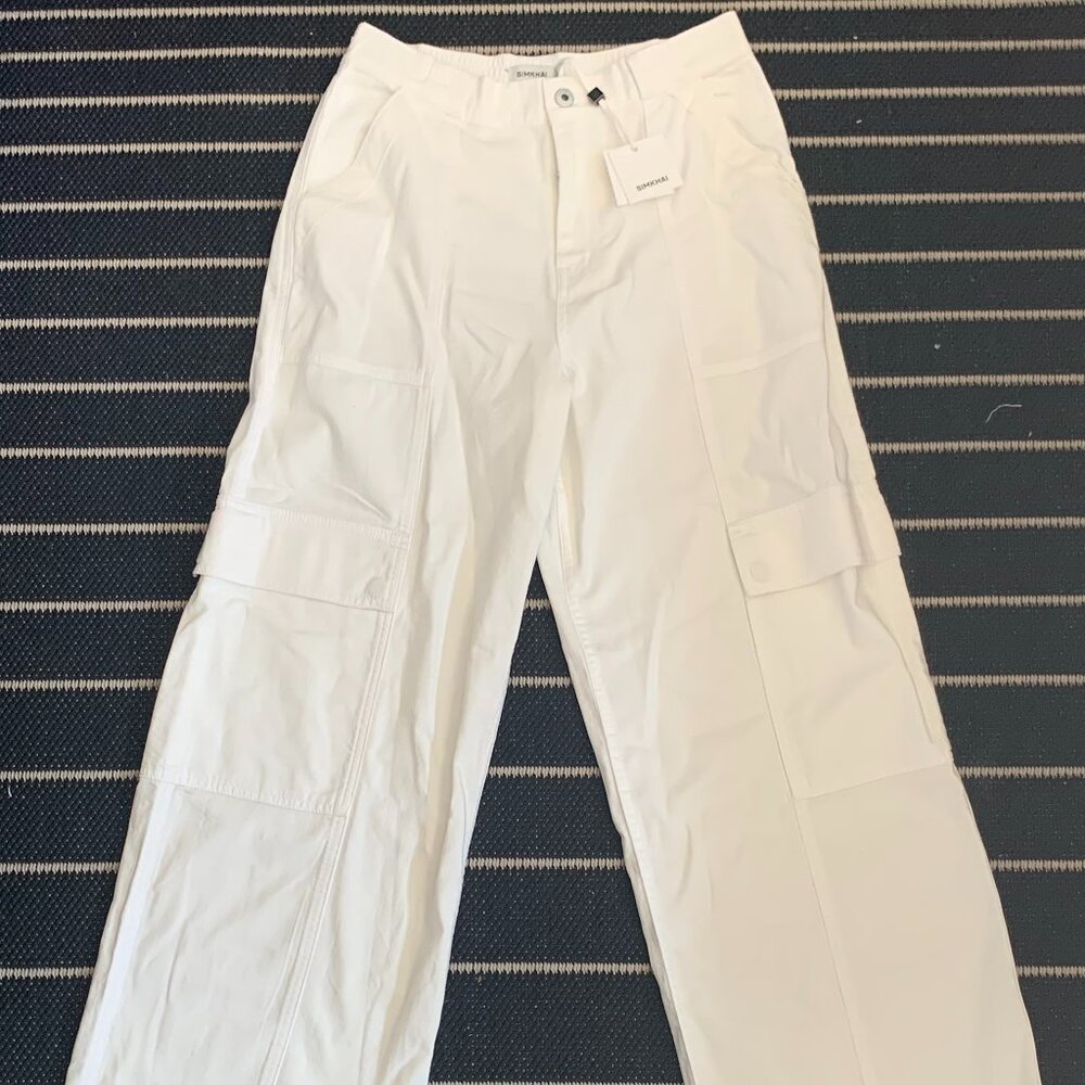 JONATHAN SIMKHAI NWT Womens White Straight Leg Cargo Pants Size S MSRP $395